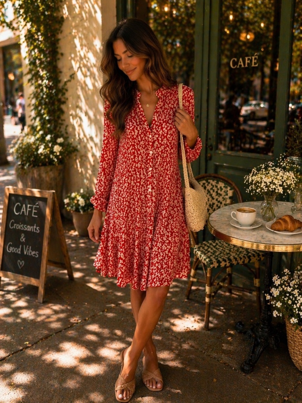 J.Crew Red Floral Shirt Dress Small Button Front Flowy Viscose